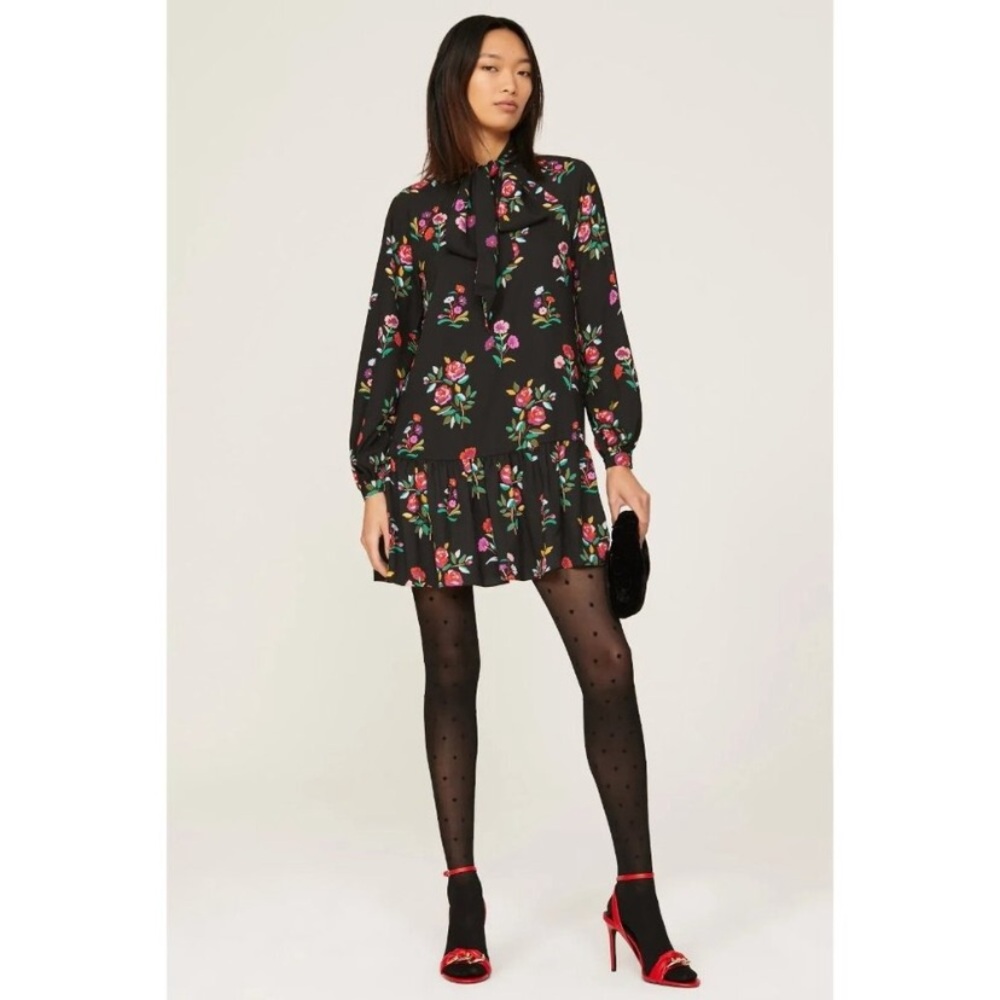 Kate Spade New York Autumn Floral Tie Neck Dress Size M